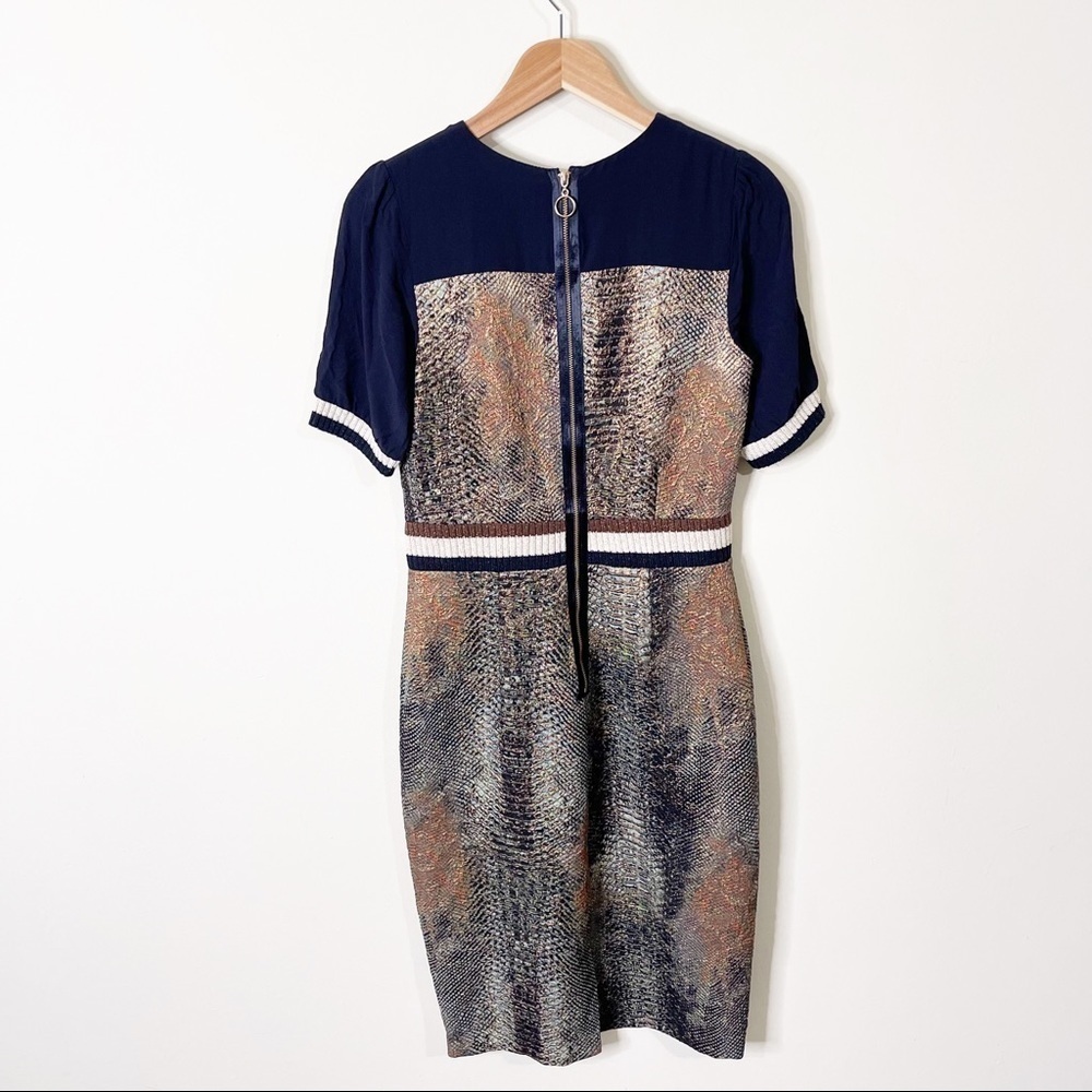 Summum Navy Snake Print Lace Ruffle Sheath Dress Size 34 EU or 2 US - Picture 5 of 7